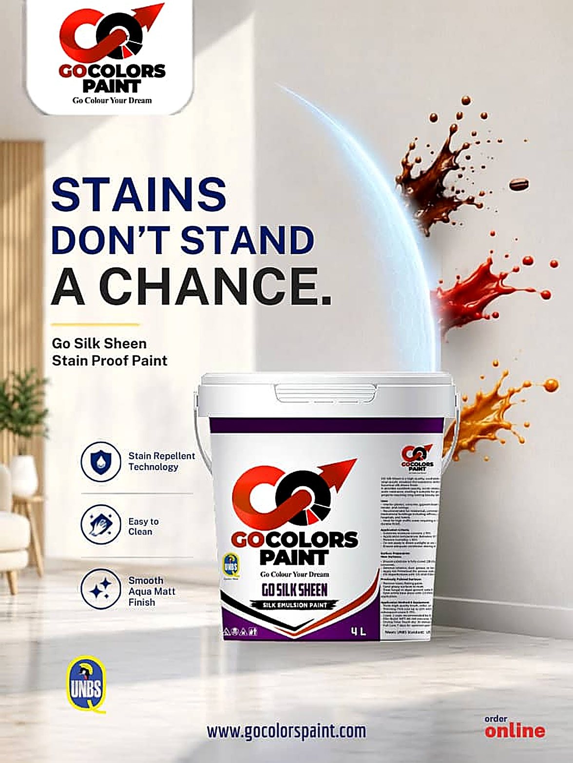Go Silk Sheen Stain Proof Paint (4L)